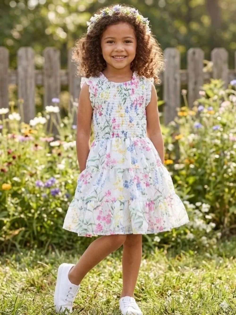 Gymboree- Floral Smocked Tiered Dress. Size 4T
